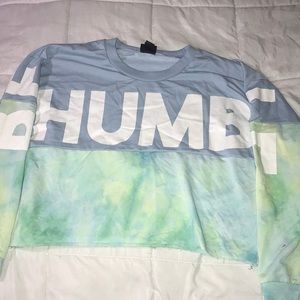 Blue and tie die green long sleeve crew neck